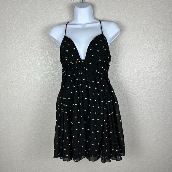 Free People Womens 2 Black Babydoll Y2K Mini Dress Embroidered Empire Waist Boho - Picture 1 of 7